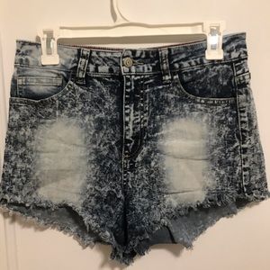 High Waisted Acid Wash Cutoff Denim Shorts